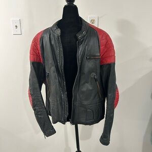 Vintage Men's Black and Red Leather Biker Jacket